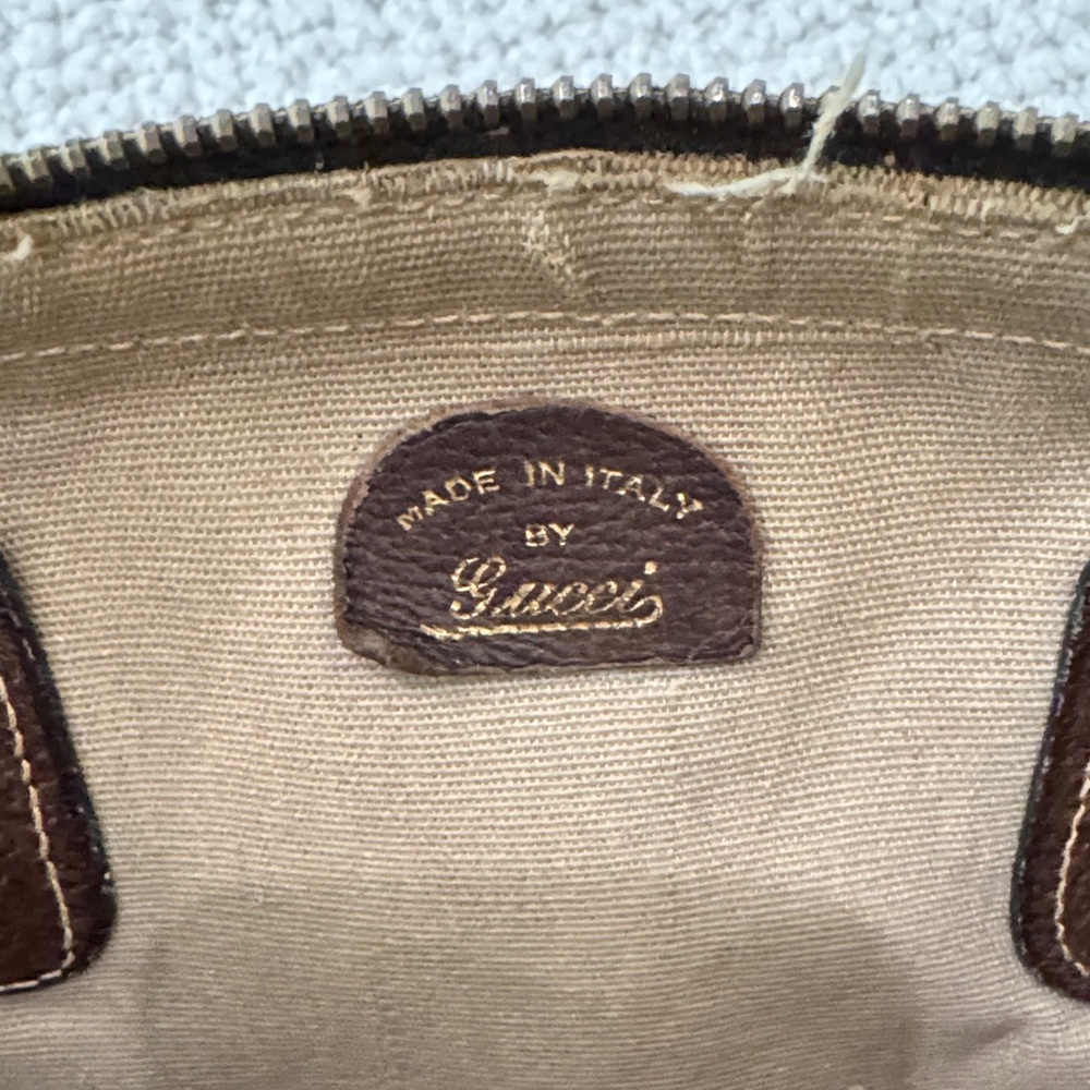 GUCCI | Vintage Gucci Handbag Purse Iconic Beige and Dark Brown Logo - Picture 6 of 6